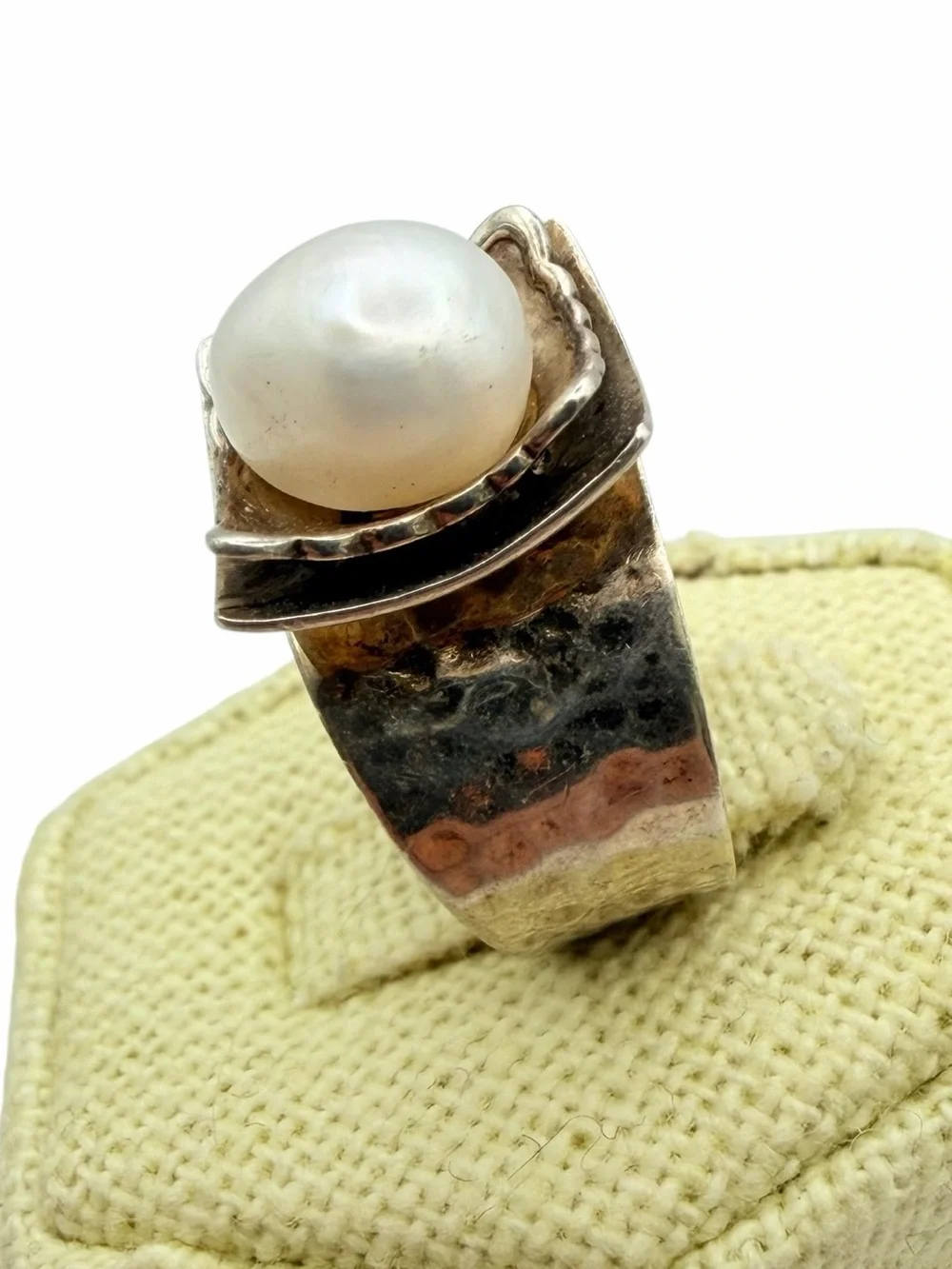 Vintage Silpada Hammered Sterling Silver and Pearl Ring 5.5